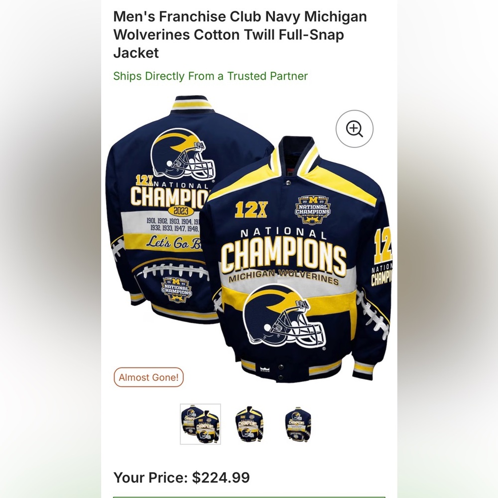 Men’s S-3XL | Franchise Club Michigan Wolverines Cotton Twill Full-Snap Jacket